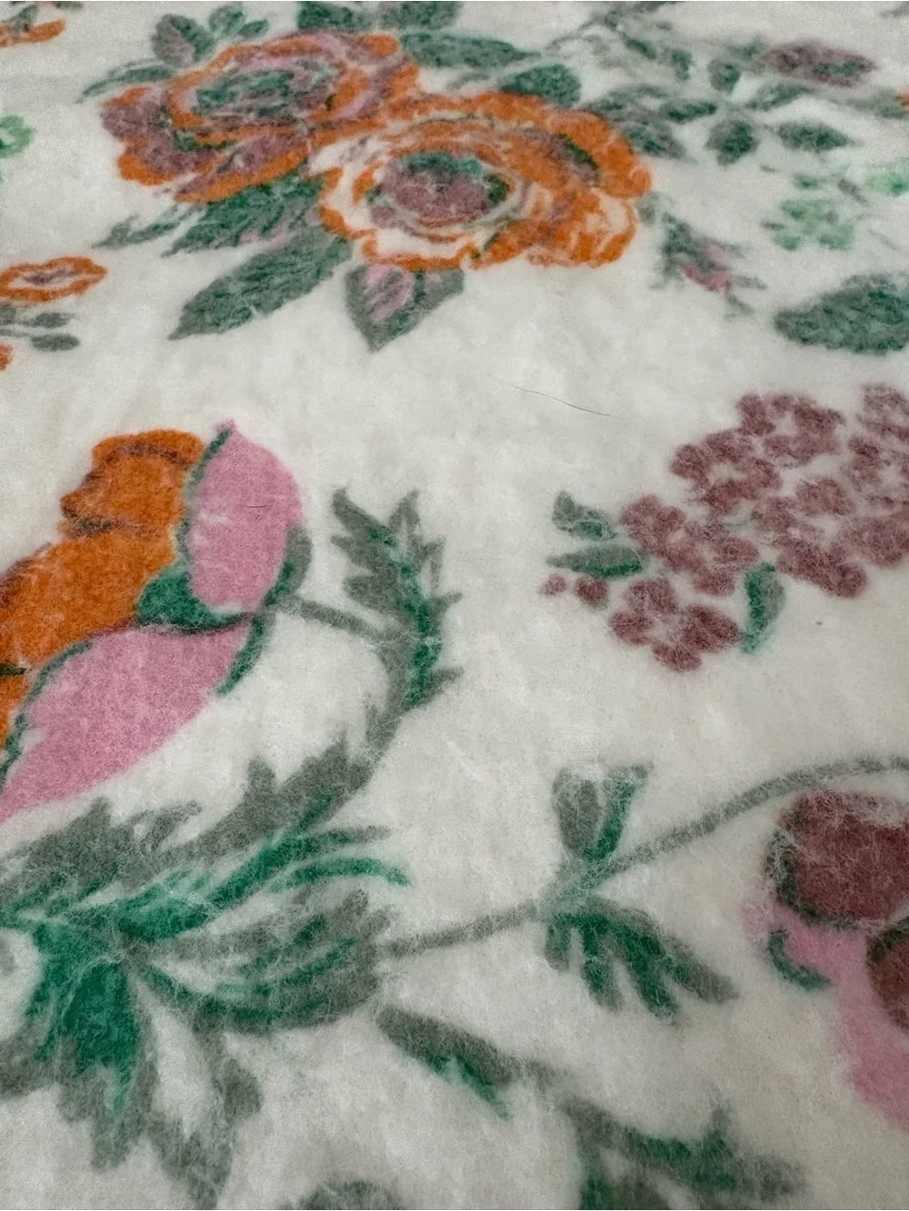 Vintage JCPenney Floral Acrylic Blanket 88x71 Satin Trim Pink Orange Green Throw